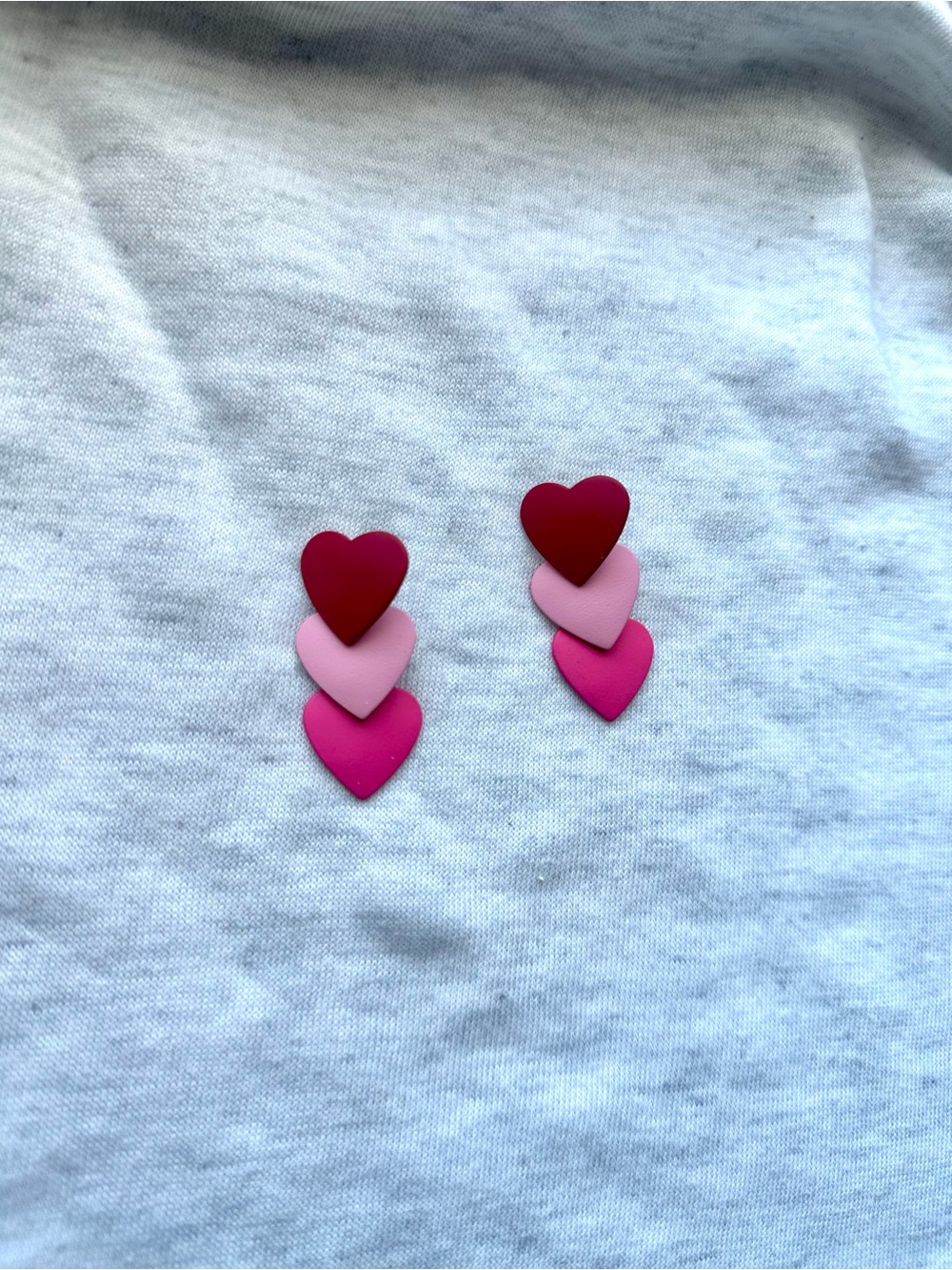 Triple Heart Drop Earrings in Red, Light Pink & Hot Pink